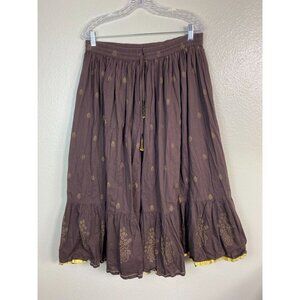 Prominence Broomstick Midi Skirt Size Medium Brown Prairie Hippie Boho Tiered